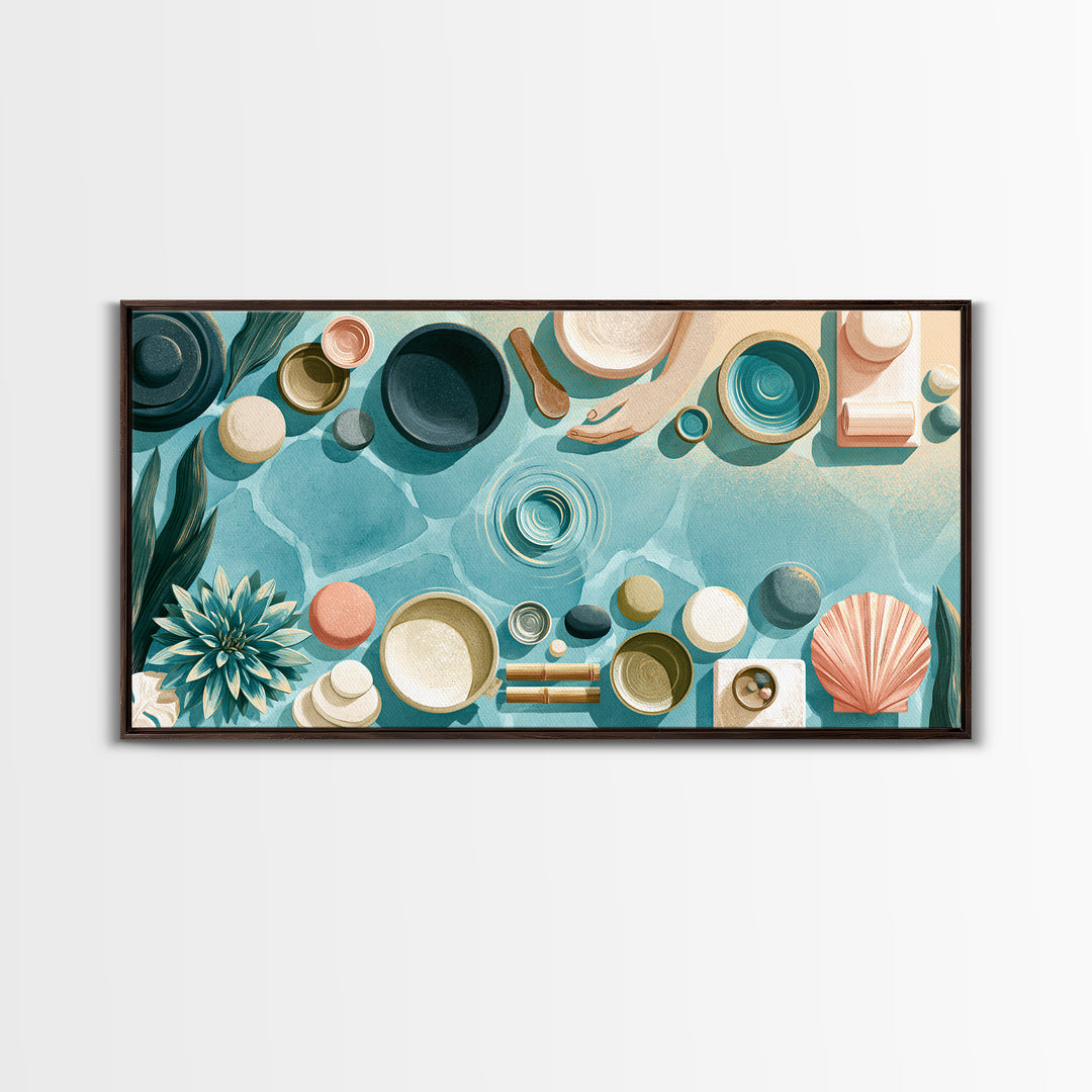 Blue Lagoon Water Seen from Above Framed Canvas Print, Spa Art, Fine Art Print, Spa Decor, Fine Art, Serenity, Wall Decor, SPA-2x1-16