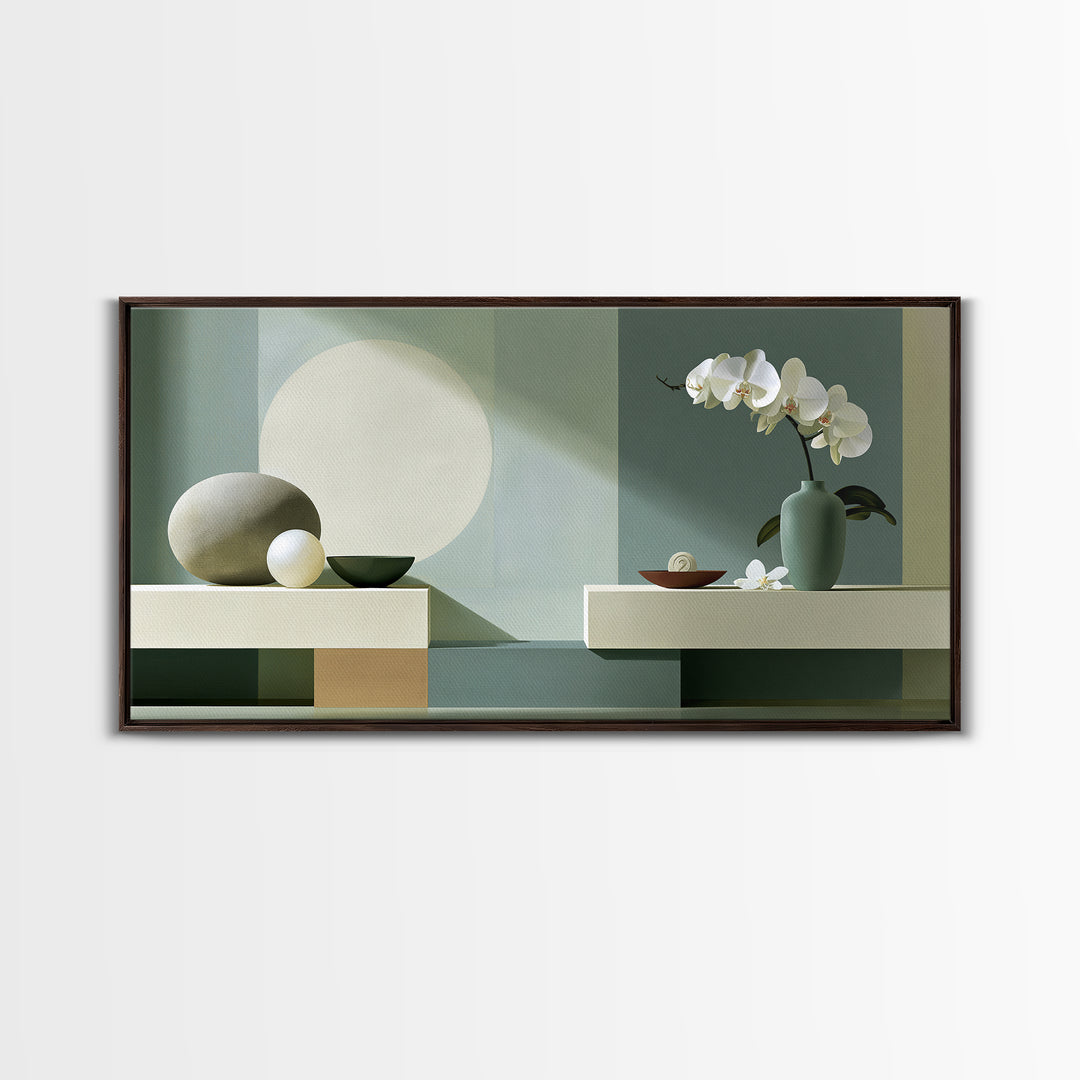 Sage and Ivory Geometric Calm Composition Canvas Print, Spa Art, Wall Art Print, Spa Decor, Abstract Art, Serenity, Animal Art, SPA-2x1-17
