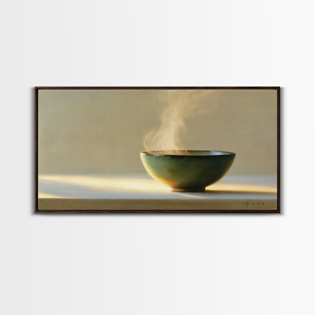 Tea Bowl and Steam Still Life Framed Canvas Print, Spa Art, Art Print, Spa Decor, Serenity, Botanical Art, Nature Prints, SPA-2x1-18
