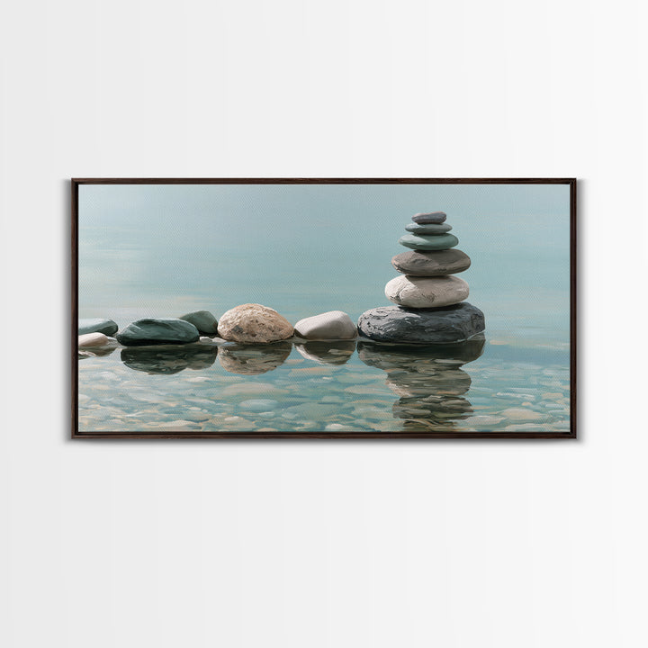 Stacked Stones Beside Calm Water Canvas Print, Spa Art, Black Woman Art, Spa Decor, Oil Painting, Serenity, Modern Home Decor, SPA-2x1-21