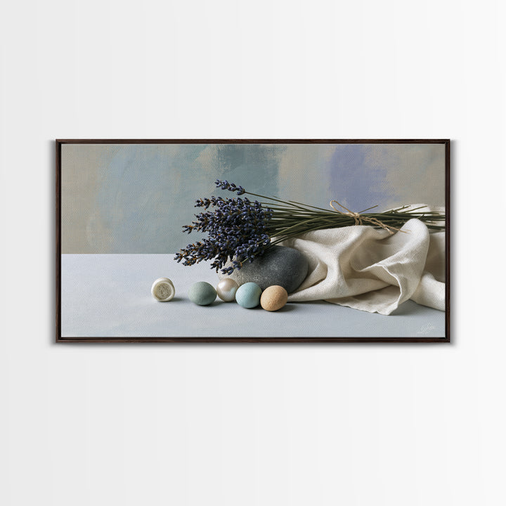 Lavender Bundle with Soft Shadow Framed Canvas Print, Spa Art, Boho Decor, Spa Decor, Oil Painting, Serenity, Printable Art, SPA-2x1-27