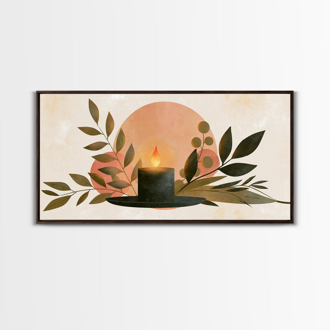 Warm Candle Flame Framed Canvas Print, Spa Art, Nature Prints, Spa Decor, Watercolor Art, Serenity, Dog Groomer Gifts, SPA-2x1-29