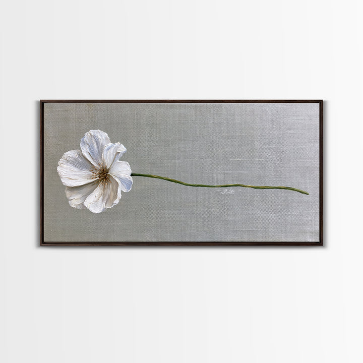 Single White Flower on Linen Ground Framed Canvas Print, Spa Art, Printable Art, Spa Decor, Watercolor Art, Serenity, SPA-2x1-37
