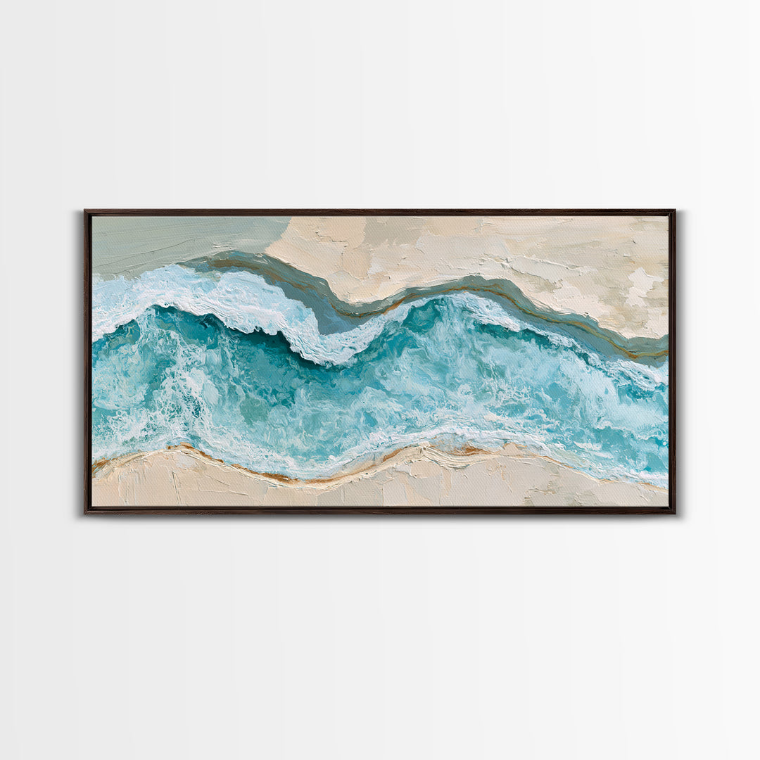 Blue Lagoon Water Seen from Above Framed Canvas Print, Spa Art, Art, Spa Decor, Serenity, Abstract Print, Minimalist Art, SPA-2x1-40