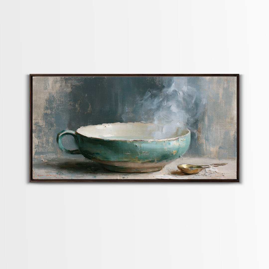 Tea Bowl and Steam Still Life Framed Canvas Print, Spa Art, Art Print, Spa Decor, Serenity, Botanical Art, Nature Prints, SPA-2x1-42