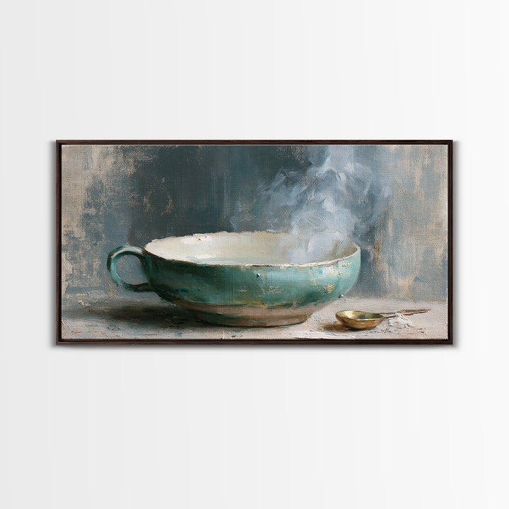 Tea Bowl and Steam Still Life Framed Canvas Print, Spa Art, Art Print, Spa Decor, Serenity, Botanical Art, Nature Prints, SPA-2x1-42
