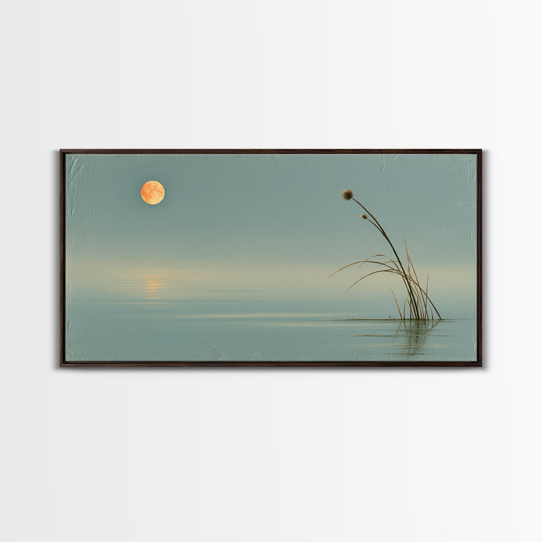 Moonlit Lake Reflection Framed Canvas Print, Spa Art, Botanical Art, Spa Decor, Oil Painting, Serenity, Fashion Wall Art, SPA-2x1-43