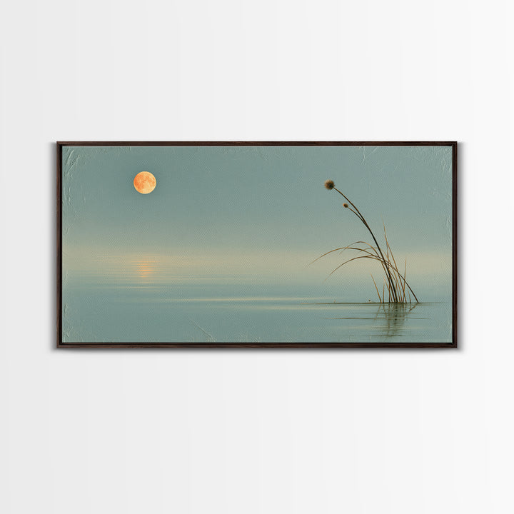 Moonlit Lake Reflection Framed Canvas Print, Spa Art, Botanical Art, Spa Decor, Oil Painting, Serenity, Fashion Wall Art, SPA-2x1-43