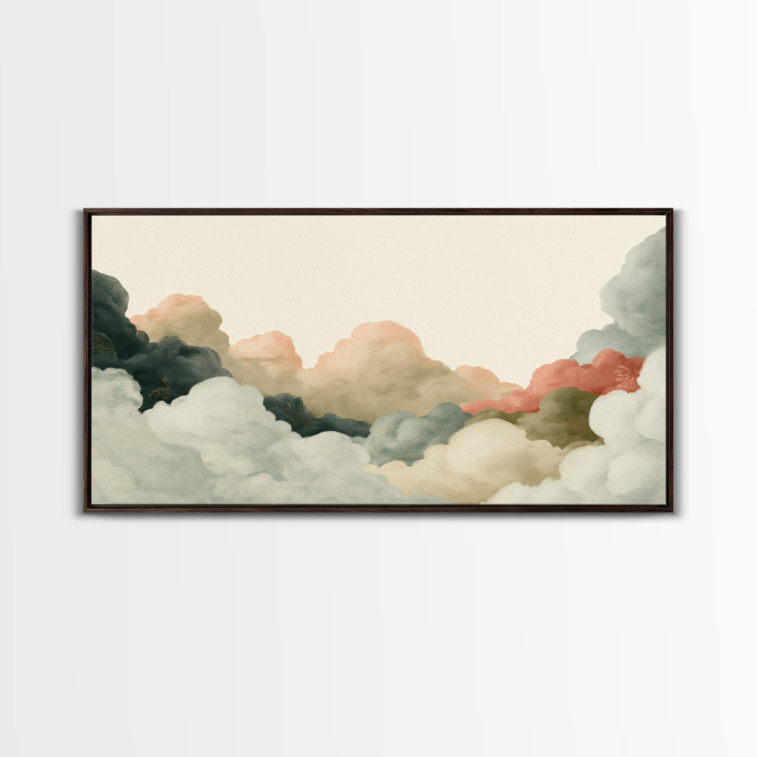 Soft Cloudscape in Cream and Sage Canvas Print, Spa Art, Travel Poster, Spa Decor, Fine Art, Serenity, Salon Decor, City Art, SPA-2x1-57