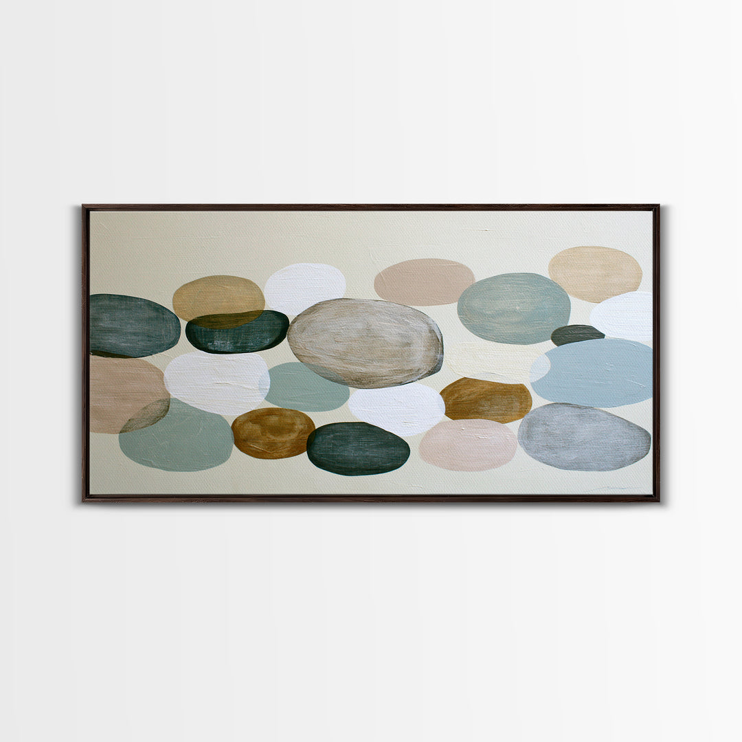 Pebble Texture Abstract Framed Canvas Print, Spa Art, City Art, Spa Decor, Abstract Art, Serenity, Boho Decor, SPA-2x1-59