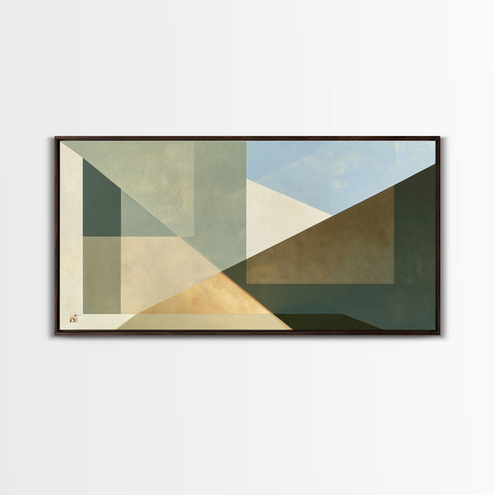 Sage and Ivory Geometric Calm Composition Framed Canvas Print, Spa Art, Contemporary Art, Spa Decor, Fine Art, Serenity, SPA-2x1-65