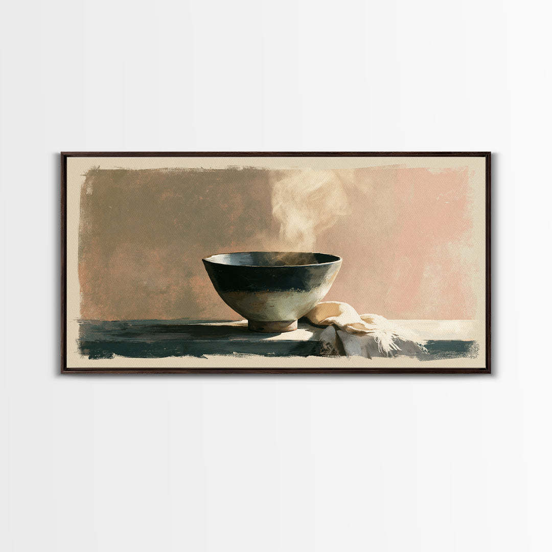 Tea Bowl and Steam Still Life Canvas Print, Spa Art, Spa Decor, Watercolor Art, Serenity, Dog Wall Art, Abstract Print, SPA-2x1-66