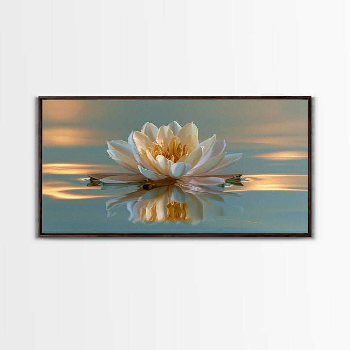 Lotus Flower Floating on Still Pond Framed Canvas Print, Spa Art, Travel Poster, Spa Decor, Watercolor Art, Serenity, SPA-2x1-72