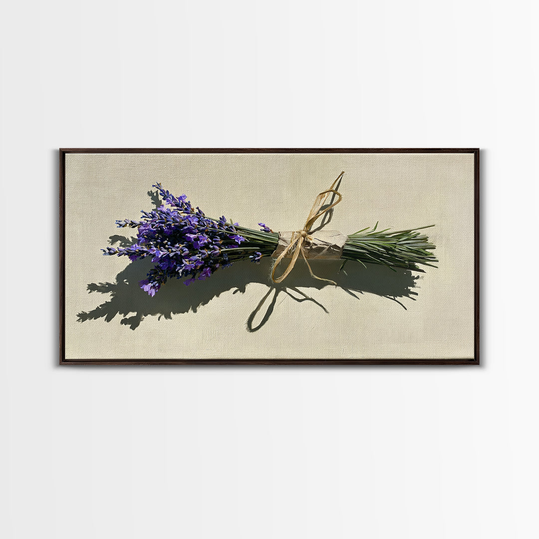 Lavender Bundle with Soft Shadow Framed Canvas Print, Spa Art, Art Print, Spa Decor, Fine Art, Serenity, Botanical Art, SPA-2x1-75