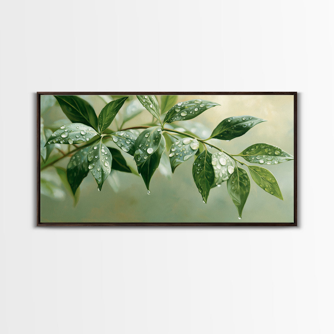 Rain on Leaves Framed Canvas Print, Spa Art, Animal Art, Spa Decor, Fine Art, Serenity, Gallery Decor, Neutral Decor, SPA-2x1-84