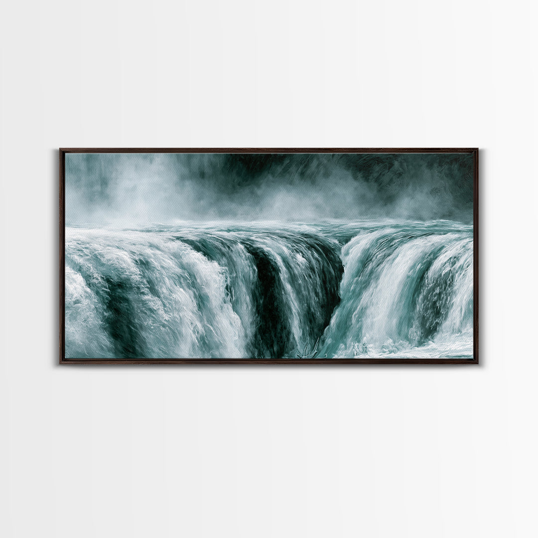 Serene Waterfall with Mist Framed Canvas Print, Spa Art, Wall Art Print, Spa Decor, Serenity, Animal Art, Modern Home Decor, SPA-2x1-86