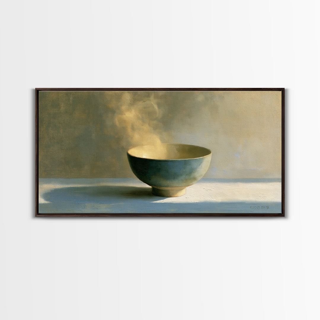 Tea Bowl and Steam Still Life Framed Canvas Print, Spa Art, Black Woman Art, Spa Decor, Oil Painting, Serenity, SPA-2x1-90