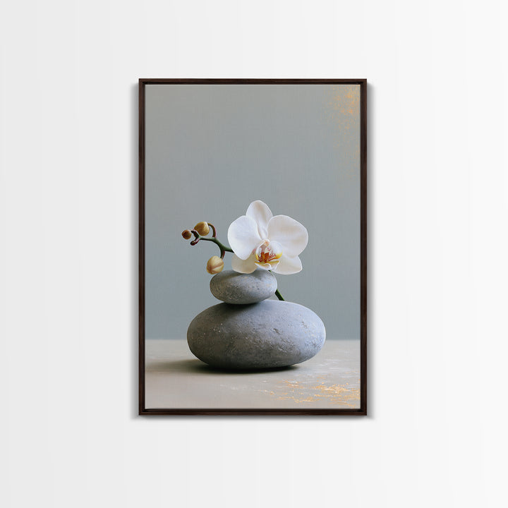 White Orchid on Smooth Gray Stone Canvas Print, Spa Art, Minimalist Decor, Spa Decor, Fine Art, Serenity, Contemporary Art, SPA-2x3-10