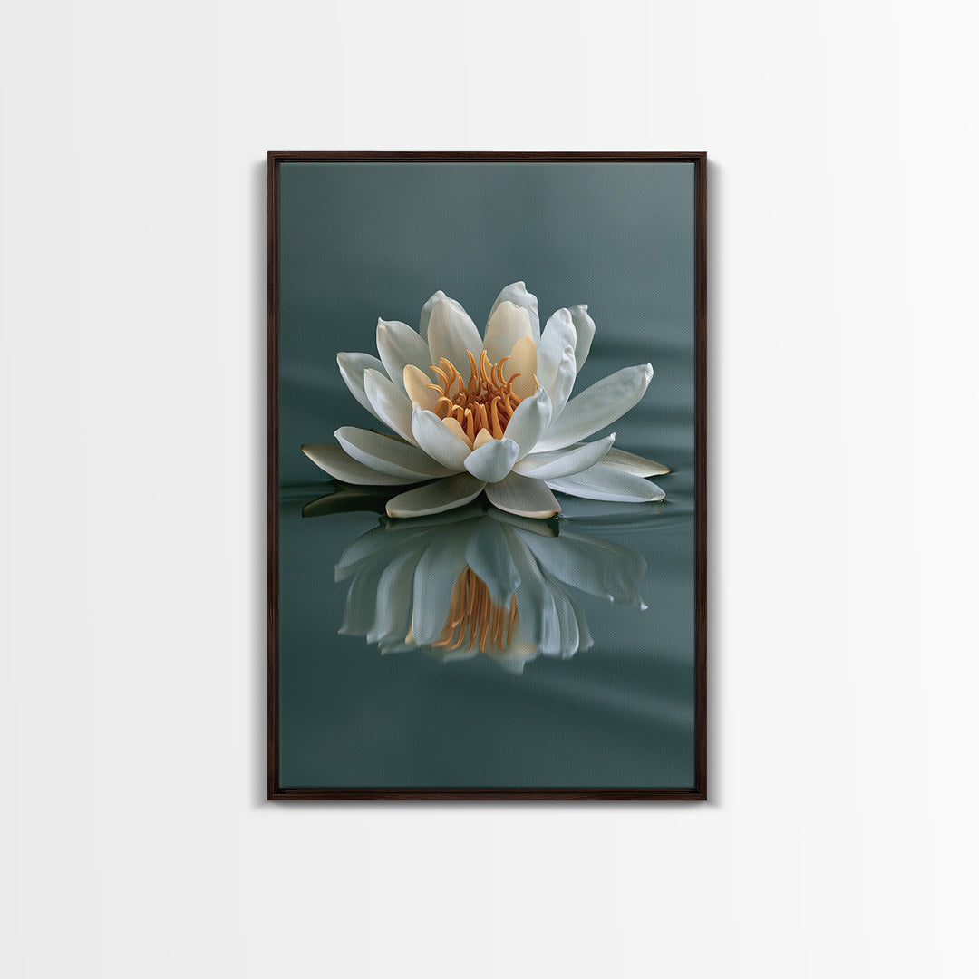 Lotus Flower Floating on Still Pond Framed Canvas Print, Spa Art, Black Woman Art, Spa Decor, Serenity, Modern Home Decor, SPA-2x3-12