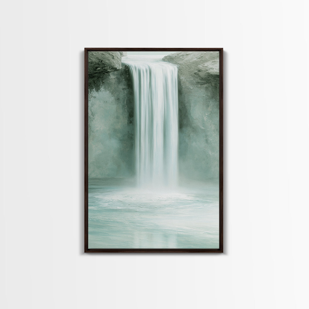 Serene Waterfall with Mist Framed Canvas Print, Spa Art, Textured Painting, Spa Decor, Abstract Art, Serenity, Travel Poster, SPA-2x3-2