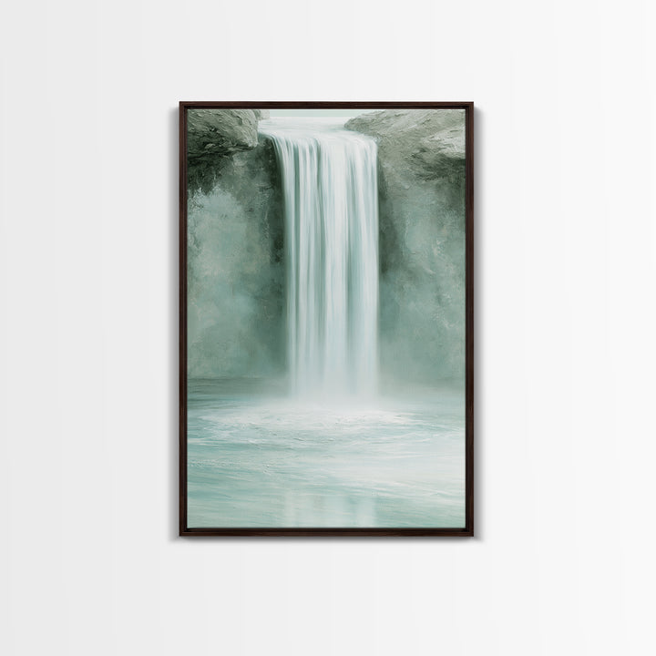 Serene Waterfall with Mist Framed Canvas Print, Spa Art, Textured Painting, Spa Decor, Abstract Art, Serenity, Travel Poster, SPA-2x3-2