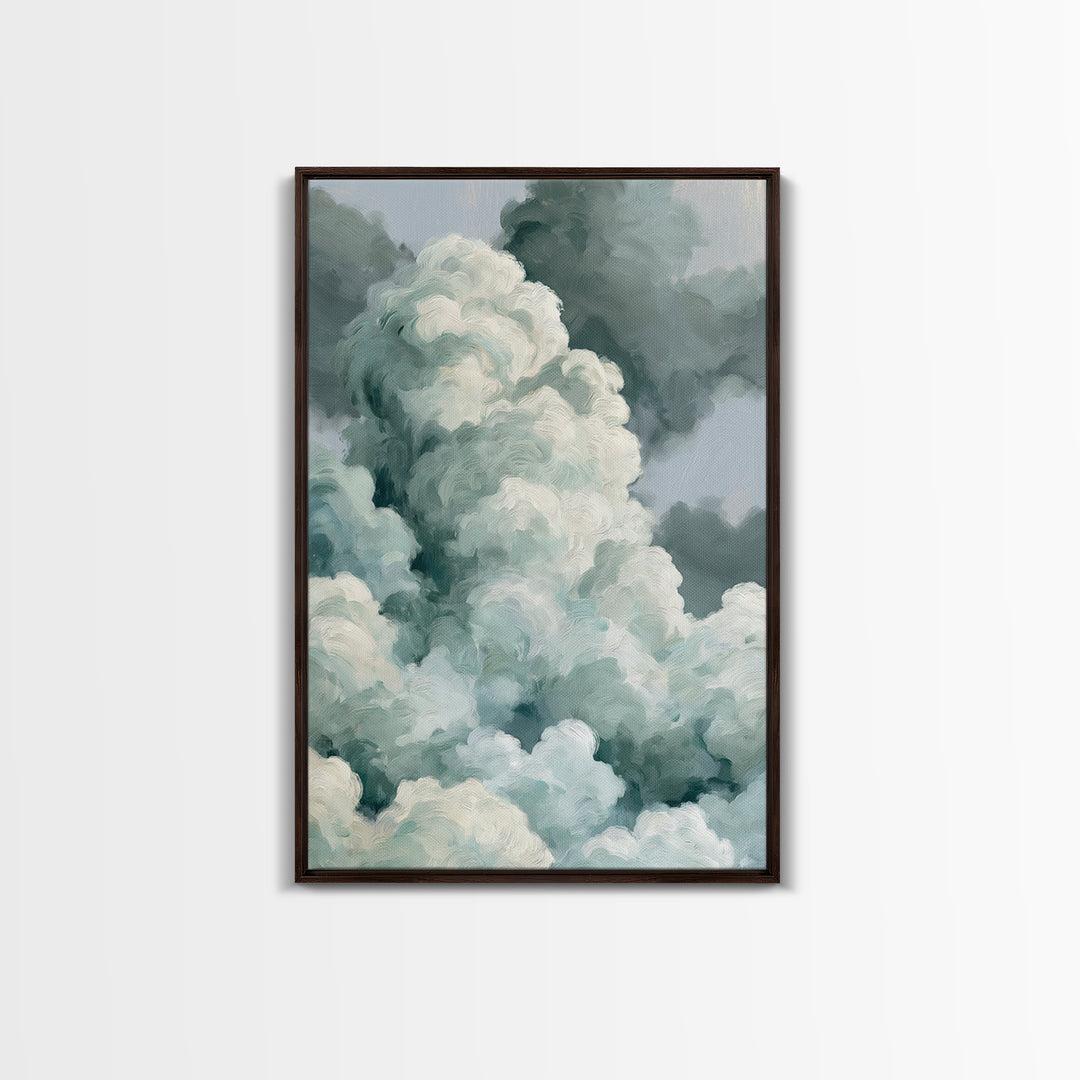 Soft Cloudscape in Cream and Sage Framed Canvas Print, Spa Art, Black Woman Art, Spa Decor, Oil Painting, Serenity, SPA-2x3-21