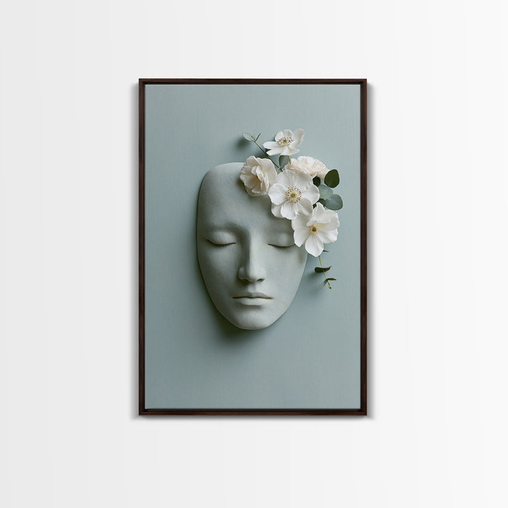 Minimal Face with Closed Eyes and Flowers Canvas Print, Spa Art, Home Decor, Spa Decor, Fine Art, Serenity, Dog Wall Art, SPA-2x3-27
