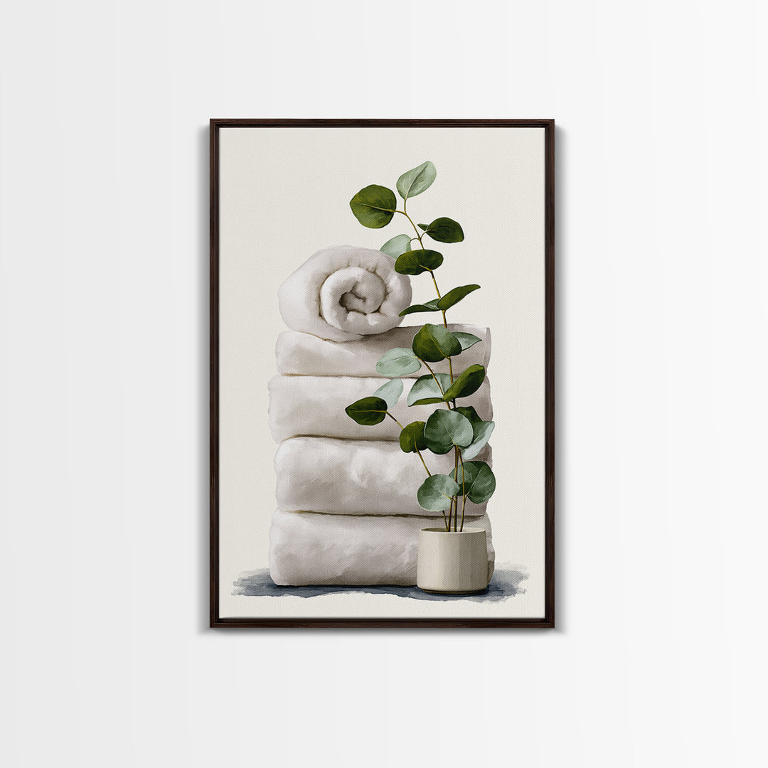 White Towels and Eucalyptus Without Room Context Canvas Print, Spa Art, Statement Artwork, Spa Decor, Fine Art, Serenity, SPA-2x3-32