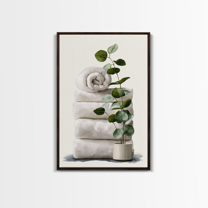 White Towels and Eucalyptus Without Room Context Canvas Print, Spa Art, Statement Artwork, Spa Decor, Fine Art, Serenity, SPA-2x3-32