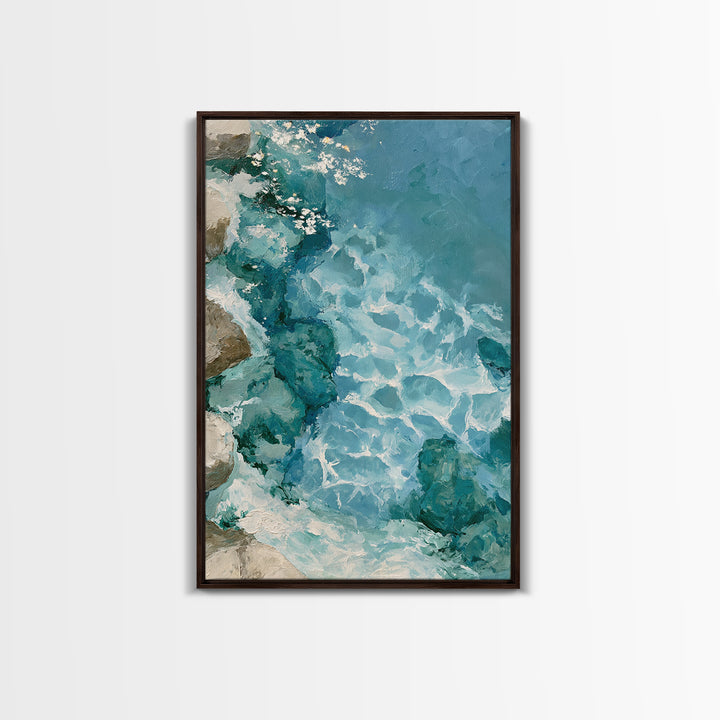 Blue Lagoon Water Seen from Above Framed Canvas Print, Spa Art, Art, Spa Decor, Serenity, Abstract Print, Minimalist Art, SPA-2x3-52
