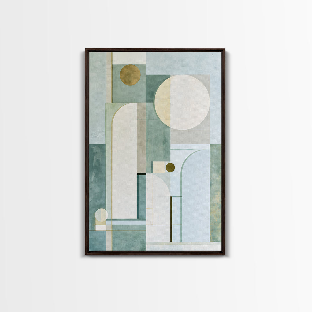 Sage and Ivory Geometric Calm Composition Framed Canvas Print, Spa Art, Abstract Print, Spa Decor, Abstract Art, Serenity, SPA-2x3-53