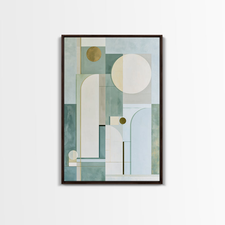 Sage and Ivory Geometric Calm Composition Framed Canvas Print, Spa Art, Abstract Print, Spa Decor, Abstract Art, Serenity, SPA-2x3-53