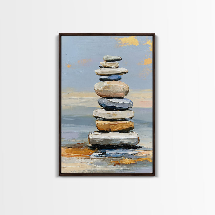 Stacked Stones Beside Calm Water Canvas Print, Spa Art, Dog Groomer Gifts, Spa Decor, Oil Painting, Serenity, Fine Art Print, SPA-2x3-57