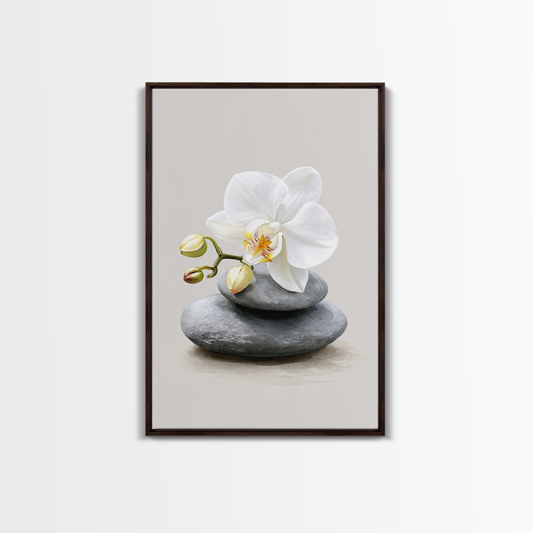White Orchid on Smooth Gray Stone Canvas Print, Spa Art, Abstract, Spa Decor, Fine Art, Serenity, City Art, Spa Wall Art, SPA-2x3-58