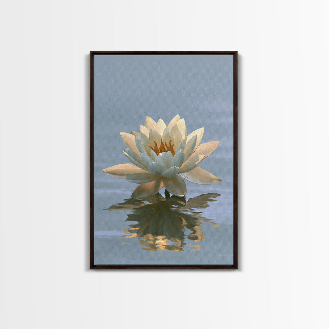 Lotus Flower Floating on Still Pond Framed Canvas Print, Spa Art, Travel Poster, Spa Decor, Watercolor Art, Serenity, SPA-2x3-60