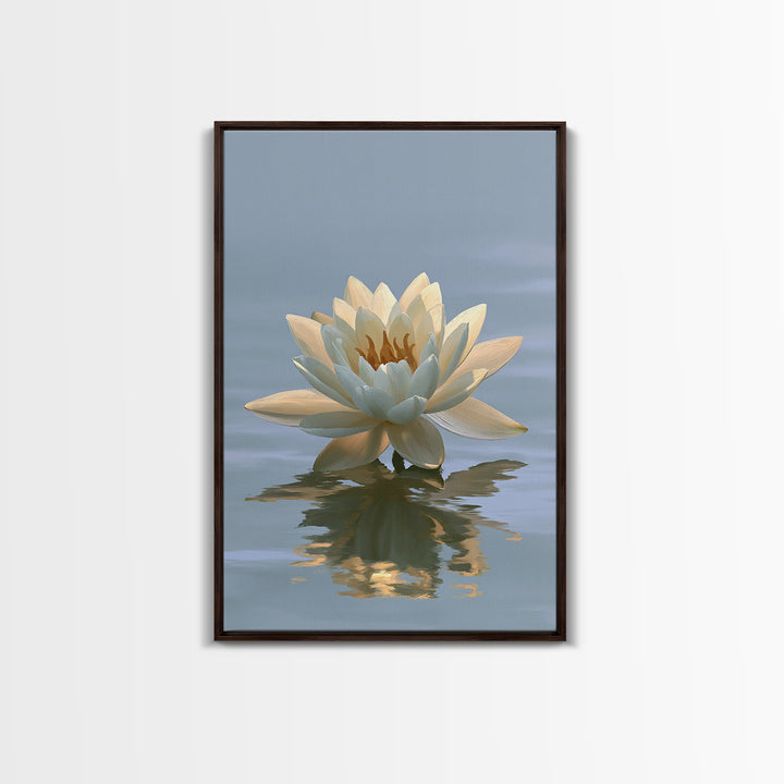 Lotus Flower Floating on Still Pond Framed Canvas Print, Spa Art, Travel Poster, Spa Decor, Watercolor Art, Serenity, SPA-2x3-60
