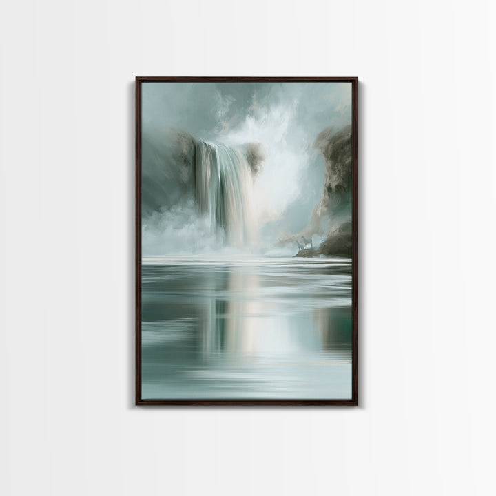 Serene Waterfall with Mist Framed Canvas Print, Spa Art, Nature Prints, Spa Decor, Watercolor Art, Serenity, Dog Groomer Gifts, SPA-2x3-74