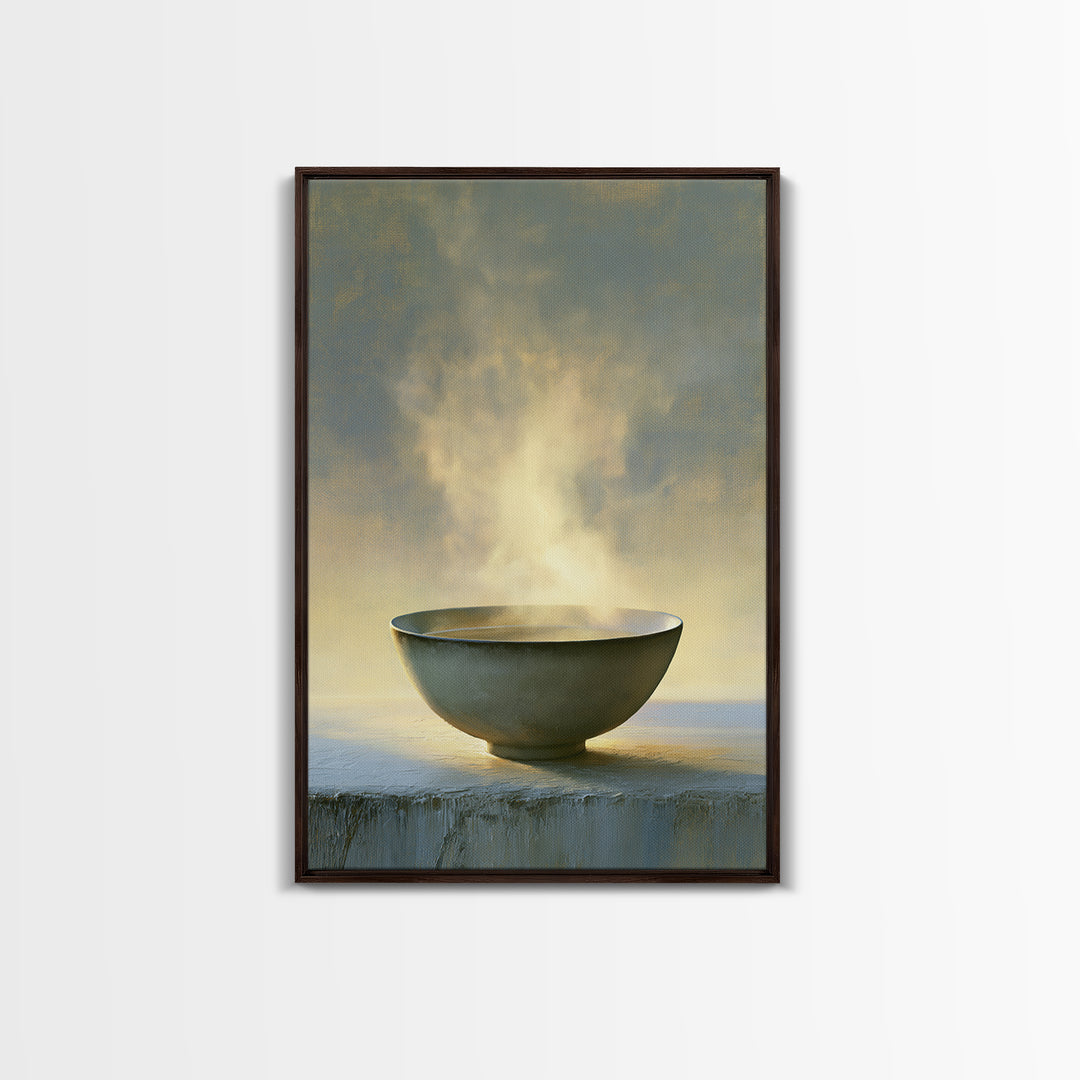 Tea Bowl and Steam Still Life Framed Canvas Print, Spa Art, Travel Poster, Spa Decor, Fine Art, Serenity, Salon Decor, SPA-2x3-78