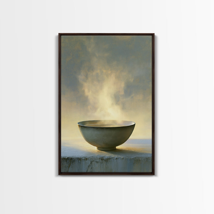 Tea Bowl and Steam Still Life Framed Canvas Print, Spa Art, Travel Poster, Spa Decor, Fine Art, Serenity, Salon Decor, SPA-2x3-78