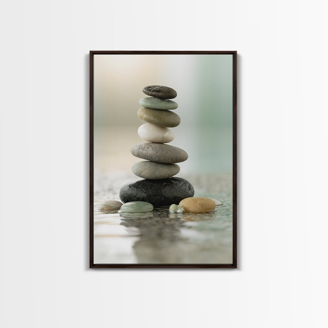 Stacked Stones Beside Calm Water Canvas Print, Spa Art, Dog Groomer Gifts, Spa Decor, Oil Painting, Serenity, Fine Art Print, SPA-2x3-81