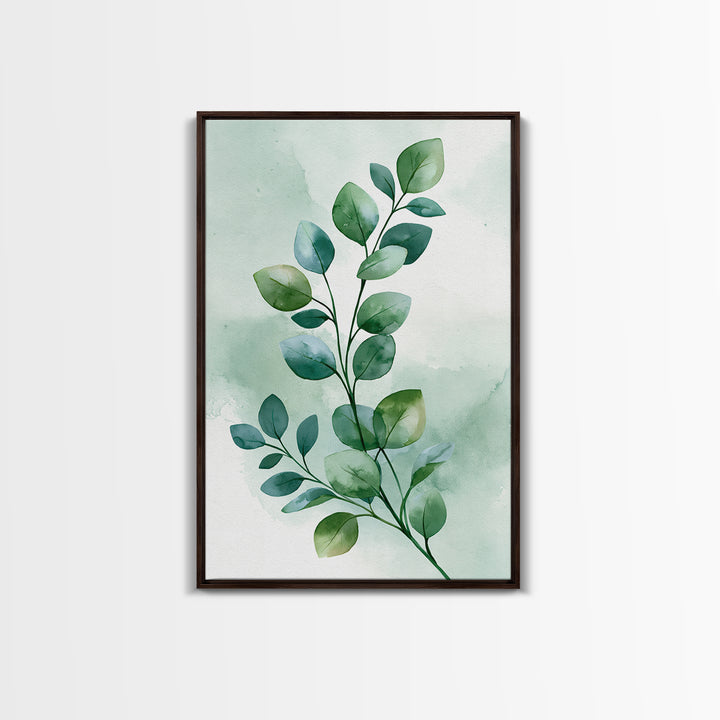 Eucalyptus Branch in Soft Green Watercolor Framed Canvas Print, Spa Art, Dog Canvas, Spa Decor, Fine Art, Serenity, Art Print, SPA-2x3-83