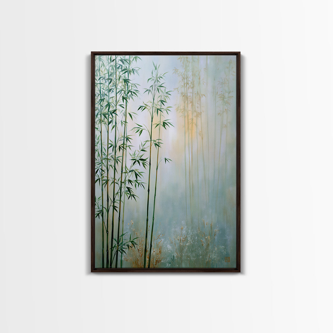 Misty Bamboo Forest Framed Canvas Print, Spa Art, Salon Decor, Spa Decor, Oil Painting, Serenity, Statement Artwork, Boho Decor, SPA-2x3-85