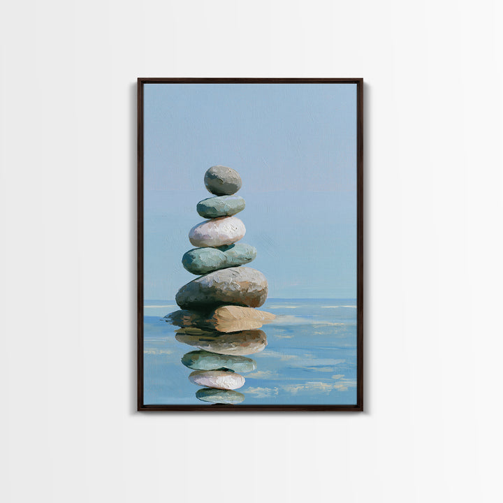 Stacked Stones Beside Calm Water Canvas Print, Spa Art, Travel Poster, Spa Decor, Fine Art, Serenity, Salon Decor, City Art, SPA-2x3-9