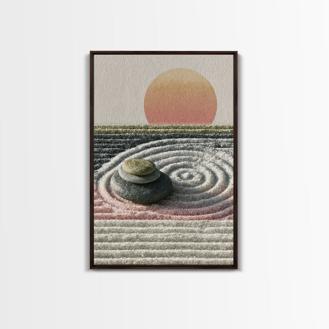 Sand Garden Lines Framed Canvas Print, Spa Art, Textured Painting, Spa Decor, Fine Art, Serenity, Travel Poster, Abstract, SPA-2x3-92