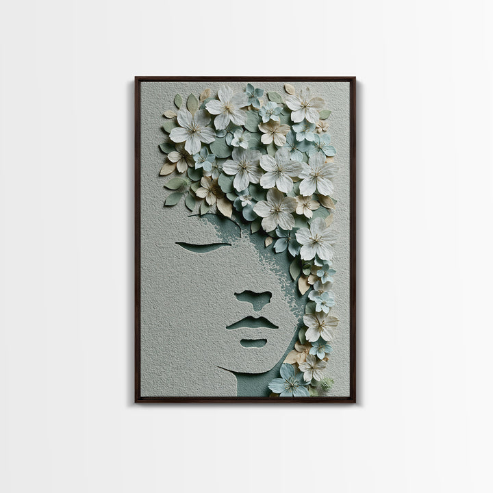 Minimal Face with Closed Eyes and Flowers Canvas Print, Spa Art, Spa Wall Art, Spa Decor, Watercolor Art, Serenity, SPA-2x3-99
