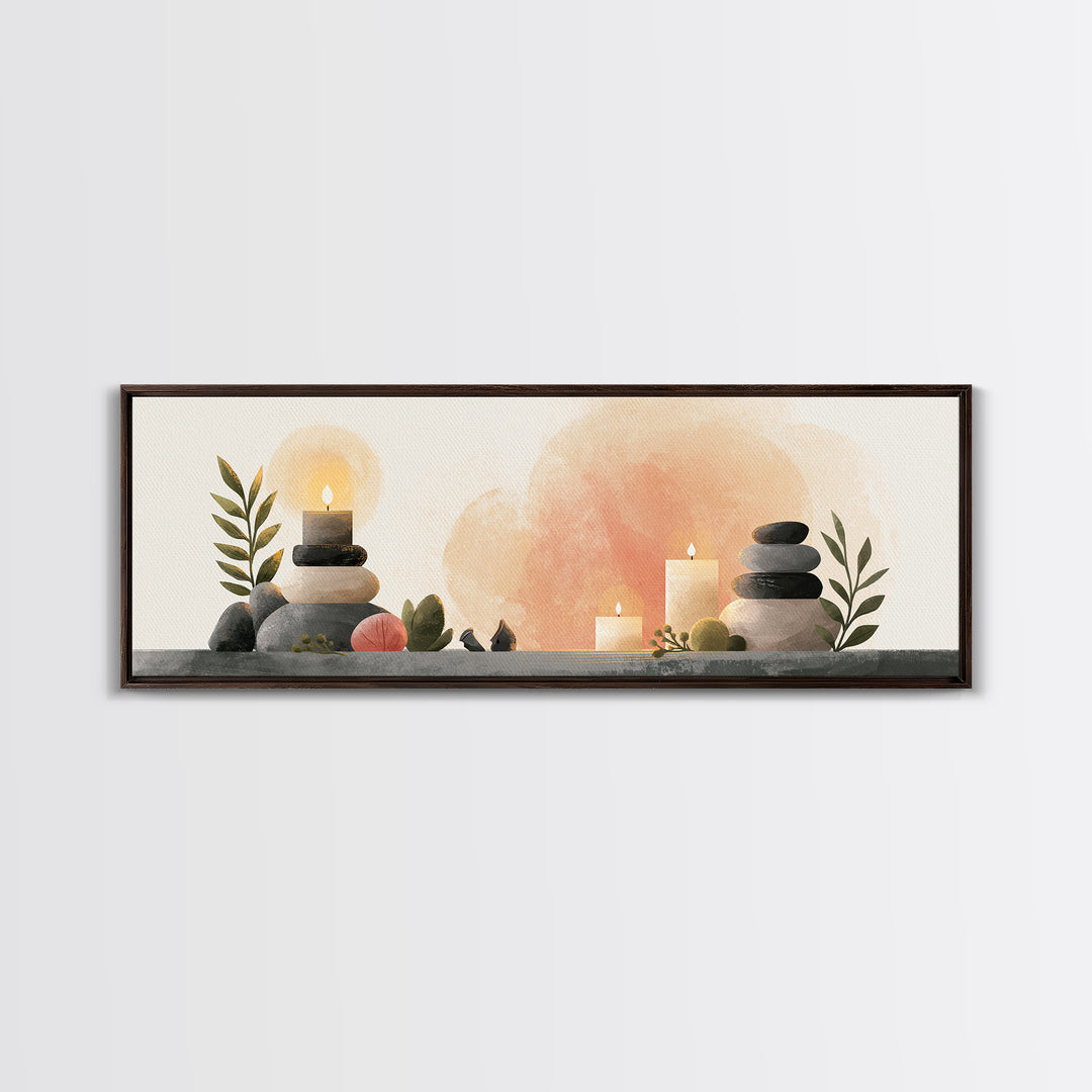 Warm Candle Flame Framed Canvas Print, Spa Art, Fashion Wall Art, Spa Decor, Fine Art, Serenity, Modern Decor, Fine Art Print, SPA-3x1-1