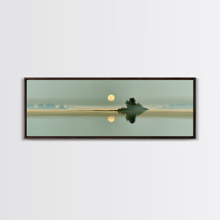 Moonlit Lake Reflection Framed Canvas Print, Spa Art, Gallery Decor, Spa Decor, Fine Art, Serenity, Wall Art, Home Decor, SPA-3x1-15