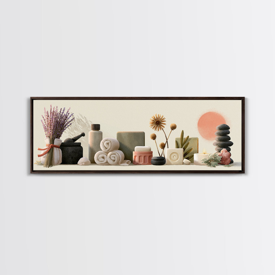 Lavender Bundle with Soft Shadow Framed Canvas Print, Spa Art, Art Print, Spa Decor, Fine Art, Serenity, Botanical Art, SPA-3x1-23