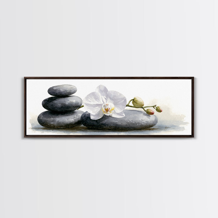 White Orchid on Smooth Gray Stone Canvas Print, Spa Art, Modern Home Decor, Spa Decor, Fine Art, Serenity, Neutral Decor, SPA-3x1-42