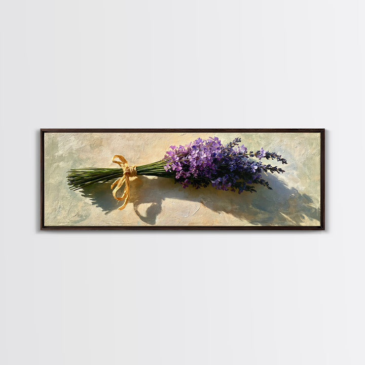 Lavender Bundle with Soft Shadow Framed Canvas Print, Spa Art, Black Woman Art, Spa Decor, Oil Painting, Serenity, SPA-3x1-47